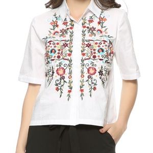 Embroidery High-Low White Cotton Shirt